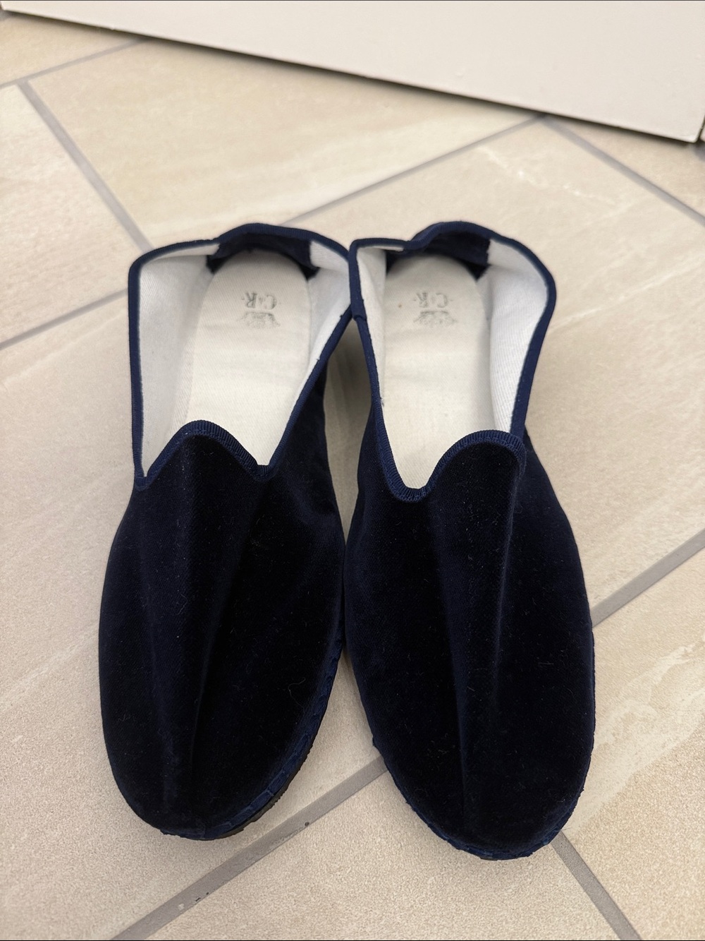 Reschio C di R Men’s Navy Velvet Friulane Slippers Italian Handmade size 46